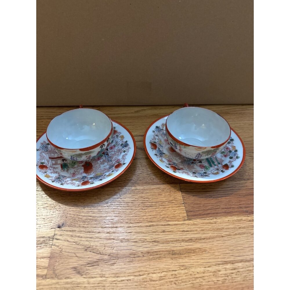 Vintage Asian-Inspired Tea Cup & Saucer Set With Floral Design